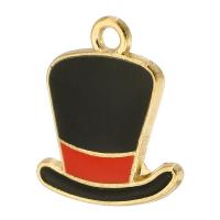 Tibetan Style Christmas Pendants, Hat, gold color plated, Unisex & enamel, black, nickel, lead & cadmium free, 15x18x1.50mm, Hole:Approx 2mm, Approx 500PCs/Bag, Sold By Bag