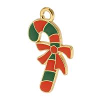 Tibetan Style Christmas Pendants, Christmas Candy Cane, gold color plated, Unisex & enamel, mixed colors, nickel, lead & cadmium free, 13x23x1mm, Hole:Approx 2mm, Approx 500PCs/Bag, Sold By Bag