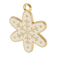 Tibetan Style Christmas Pendants, Snowflake, gold color plated, Unisex & enamel, white, nickel, lead & cadmium free, 19x24x1mm, Hole:Approx 2mm, Approx 500PCs/Bag, Sold By Bag