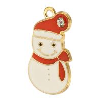 Zinc Alloy Christmas Pendants Snowman gold color plated Unisex & enamel & with rhinestone white nickel lead & cadmium free Approx 2mm Approx Sold By Bag