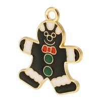 Tibetan Style Christmas Pendants, Gingerbread Man, gold color plated, Unisex & enamel, black, nickel, lead & cadmium free, 18x22x1mm, Hole:Approx 2mm, Approx 500PCs/Bag, Sold By Bag