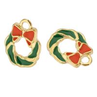 Zinc Alloy Christmas Pendants Christmas Wreath gold color plated Unisex & enamel & hollow green nickel lead & cadmium free Approx 2mm Approx Sold By Bag