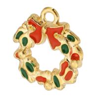 Tibetan Style Christmas Pendants, Christmas Wreath, gold color plated, Unisex & enamel & hollow, mixed colors, nickel, lead & cadmium free, 15x17x3mm, Hole:Approx 2mm, Approx 500PCs/Bag, Sold By Bag