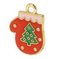 Tibetan Style Christmas Pendants, Christmas Glove, gold color plated, Unisex & enamel, red, nickel, lead & cadmium free, 14x19x1mm, Hole:Approx 2mm, Approx 500PCs/Bag, Sold By Bag