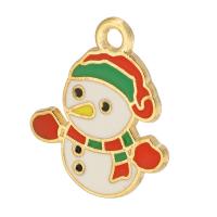 Tibetan Style Christmas Pendants, Snowman, gold color plated, Unisex & enamel, white, nickel, lead & cadmium free, 19x22x1mm, Hole:Approx 2mm, Approx 500PCs/Bag, Sold By Bag