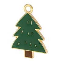 Tibetan Style Christmas Pendants, Christmas Tree, gold color plated, Unisex & enamel, green, nickel, lead & cadmium free, 16x23x1mm, Hole:Approx 2mm, Approx 500PCs/Bag, Sold By Bag