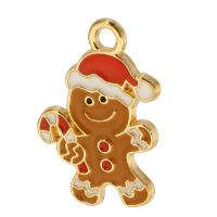 Tibetan Style Christmas Pendants, Gingerbread Man, gold color plated, Unisex & enamel, coffee color, nickel, lead & cadmium free, 14x20x1mm, Hole:Approx 2mm, Approx 500PCs/Bag, Sold By Bag
