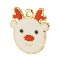 Tibetan Style Christmas Pendants, Christmas Reindeer, gold color plated, Unisex & enamel, white, nickel, lead & cadmium free, 17.50x18x1mm, Hole:Approx 1mm, Approx 500PCs/Bag, Sold By Bag