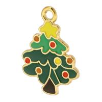 Tibetan Style Christmas Pendants, Christmas Tree, gold color plated, Unisex & enamel, green, nickel, lead & cadmium free, 18x25.50x1mm, Hole:Approx 2mm, Approx 500PCs/Bag, Sold By Bag