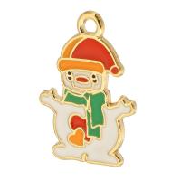 Tibetan Style Christmas Pendants, Snowman, gold color plated, Unisex & enamel, white, nickel, lead & cadmium free, 18x25x1.50mm, Hole:Approx 2mm, Approx 500PCs/Bag, Sold By Bag