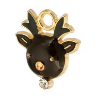 Zinc Alloy Christmas Pendants Deer gold color plated Unisex & enamel & with rhinestone black nickel lead & cadmium free Approx 2mm Approx Sold By Bag