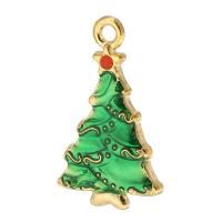 Tibetan Style Christmas Pendants, Christmas Tree, gold color plated, Unisex & enamel, green, nickel, lead & cadmium free, 14x24x2mm, Hole:Approx 2mm, Approx 500PCs/Bag, Sold By Bag