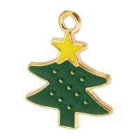 Tibetan Style Christmas Pendants, Christmas Tree, gold color plated, Unisex & enamel, green, nickel, lead & cadmium free, 15.50x20x1mm, Hole:Approx 2mm, Approx 500PCs/Bag, Sold By Bag