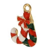 Tibetan Style Christmas Pendants, Christmas Candy Cane, gold color plated, Unisex & enamel, mixed colors, nickel, lead & cadmium free, 14x21x2mm, Hole:Approx 2mm, Approx 500PCs/Bag, Sold By Bag
