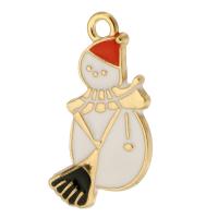 Tibetan Style Christmas Pendants, Snowman, gold color plated, Unisex & enamel, white, nickel, lead & cadmium free, 16x24x1.50mm, Hole:Approx 2mm, Approx 500PCs/Bag, Sold By Bag
