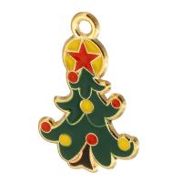 Tibetan Style Christmas Pendants, Christmas Tree, gold color plated, Unisex & enamel, green, nickel, lead & cadmium free, 14x21.50x1mm, Hole:Approx 2mm, Approx 500PCs/Bag, Sold By Bag