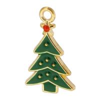 Tibetan Style Christmas Pendants, Christmas Tree, gold color plated, Unisex & enamel, green, nickel, lead & cadmium free, 13x22.50x2mm, Hole:Approx 2mm, Approx 500PCs/Bag, Sold By Bag