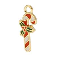 Tibetan Style Christmas Pendants, Christmas Candy Cane, gold color plated, Unisex & enamel, mixed colors, nickel, lead & cadmium free, 7.50x19x2mm, Hole:Approx 2mm, Approx 500PCs/Bag, Sold By Bag