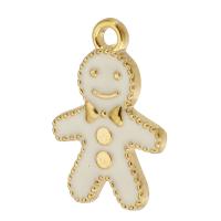 Tibetan Style Christmas Pendants, Gingerbread Man, gold color plated, Unisex & enamel, white, nickel, lead & cadmium free, 12x18x1mm, Hole:Approx 2mm, Approx 500PCs/Bag, Sold By Bag