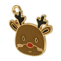 Tibetan Style Christmas Pendants, Christmas Reindeer, gold color plated, Unisex & enamel, coffee color, nickel, lead & cadmium free, 19x20x1mm, Hole:Approx 2mm, Approx 500PCs/Bag, Sold By Bag