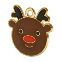 Tibetan Style Christmas Pendants, Christmas Reindeer, gold color plated, Unisex & enamel, deep coffee color, nickel, lead & cadmium free, 17.50x18x1mm, Hole:Approx 2mm, Approx 500PCs/Bag, Sold By Bag