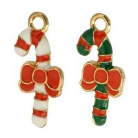 Zinc Alloy Christmas Pendants Christmas Candy Cane gold color plated Unisex & enamel nickel lead & cadmium free Approx 2mm Approx Sold By Bag