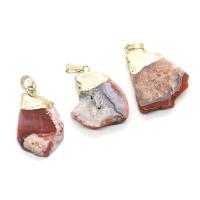 Agate Jewelry Pendants, Yunnan Red Agate, with Brass, irregular, gold color plated, Unisex, red, 20x30-25x45mm, Sold By PC