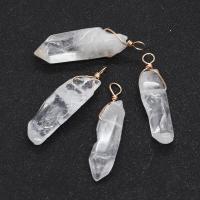Quartz Gemstone Pendants, Clear Quartz, with Brass, irregular, gold color plated, Unisex, clear, 10x35-15x55mm, Sold By PC