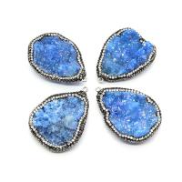 Ice Quartz Agate Pendant, with Rhinestone Clay Pave, irregular, Unisex, blue, 35x45-37x50mm, Sold By PC