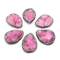 Ice Quartz Agate Pendant with Rhinestone Clay Pave irregular Unisex pink 35x45- Sold By PC