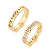 Rhinestone Stainless Steel Finger Ring, 304 Stainless Steel, 18K gold plated, fashion jewelry & different size for choice & for woman & with rhinestone, golden, 4x2mm, Sold By PC