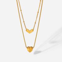 Stainless Steel Jewelry Necklace, 304 Stainless Steel, with 2inch extender chain, Heart, Vacuum Ion Plating, Double Layer & Adjustable & fashion jewelry & for woman, golden, 9.6mm,8.9mm, Length:16 Inch, 13.5 Inch, Sold By PC