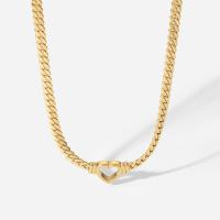 Stainless Steel Jewelry Necklace, 304 Stainless Steel, with 2inch extender chain, Heart, Vacuum Ion Plating, Adjustable & fashion jewelry & for woman & hollow, golden, 15x16.10mm, Length:17 Inch, Sold By PC