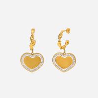 Stainless Steel Drop Earring, 304 Stainless Steel, Heart, Vacuum Ion Plating, fashion jewelry & micro pave cubic zirconia & for woman, golden, 2.90x34.53mm, Sold By Pair