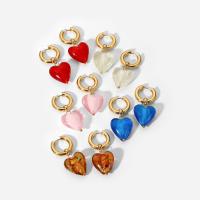 Huggie Hoop Drop Earring 304 Stainless Steel with Lampwork Heart Vacuum Ion Plating fashion jewelry & for woman 20.07mm Sold By Pair