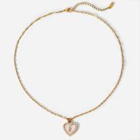 Stainless Steel Jewelry Necklace, 304 Stainless Steel, with White Shell, with 6.5cm extender chain, Heart, Vacuum Ion Plating, Adjustable & fashion jewelry & micro pave cubic zirconia & for woman, golden, 17x19mm, Length:39.5 cm, Sold By PC