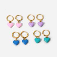 Huggie Hoop Drop Earring Titanium Steel Heart Vacuum Ion Plating fashion jewelry & for woman & enamel 11.55mm 13.7mm Sold By Pair