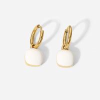 Huggie Hoop Drop Earring Titanium Steel Square Vacuum Ion Plating fashion jewelry & for woman & enamel Sold By Pair