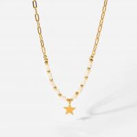 Stainless Steel Jewelry Necklace, 304 Stainless Steel, with Freshwater Pearl, with 5cm extender chain, Star, Vacuum Ion Plating, Adjustable & fashion jewelry, golden, 10.50mm, Length:38 cm, Sold By PC