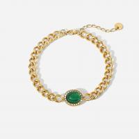 Bijoux bracelet en acier inoxydable, Acier inoxydable 304, avec agate verte, avec 3.6cm chaînes de rallonge, Réglable & bijoux de mode & pour femme, doré, Longueur:16.9 cm, Vendu par PC