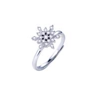 Cubic Zirconia Micro Pave 925 Sterling Silver Rings Snowflake plated Adjustable & rotatable & micro pave cubic zirconia & for woman Sold By PC