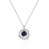 Cubic Zircon Micro Pave 925 Sterling Silver Necklace with Blue Sandstone plated micro pave cubic zirconia & for woman Length Approx 17.7 Inch Sold By PC