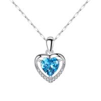 Cubic Zircon Micro Pave 925 Sterling Silver Necklace, Heart, platinum plated, micro pave cubic zirconia & for woman, more colors for choice, 12x19mm, Length:Approx 17.7 Inch, Sold By PC