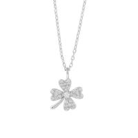 Cubic Zircon Micro Pave 925 Sterling Silver Necklace Four Leaf Clover plated micro pave cubic zirconia & for woman Length Approx 17.7 Inch Sold By PC