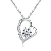 Cubic Zircon Micro Pave 925 Sterling Silver Necklace, Heart, platinum plated, micro pave cubic zirconia & for woman, more colors for choice, 13x17mm, Length:Approx 17.7 Inch, Sold By PC