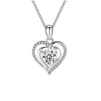 Cubic Zircon Micro Pave 925 Sterling Silver Necklace, Heart, plated, micro pave cubic zirconia & for woman, more colors for choice, 13x17mm, Length:Approx 17.7 Inch, Sold By PC