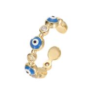 Evil Eye Smykker Finger Ring, Messing, guldfarve belagt, Justerbar & Micro Pave cubic zirconia & for kvinde & emalje, blå, Solgt af PC