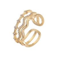 Латунь Манжеты палец кольцо, плакирован золотом, Регулируемый & многослойный & инкрустированное микро кубического циркония & Женский, продается PC