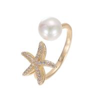 Messing Manchet Finger Ring, gold plated, Verstelbare & verschillende stijlen voor de keuze & micro pave zirconia & voor vrouw & met kunststof parel, Verkocht door PC