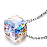 Crystal Necklace, 925 Sterling Silver, with Crystal, platinum plated, fashion jewelry & for woman, multi-colored, 8x8mm, Length:Approx 17.7 Inch, Sold By PC
